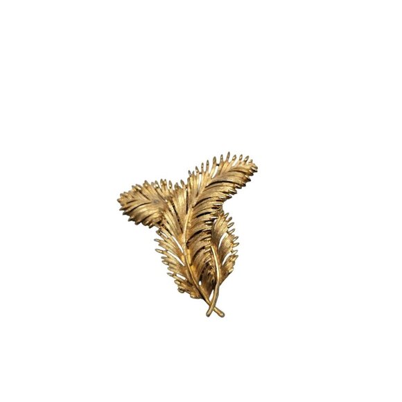 Lisner Double Leaf Brooch Textured Gold Tone Vintage Pin - Picture 9 of 10